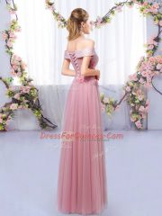 Unique Pink Sleeveless Tulle Lace Up Damas Dress for Prom and Party and Wedding Party