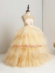 Dazzling Tulle Sleeveless Floor Length Little Girl Pageant Gowns and Beading and Ruffles