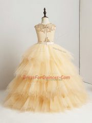 Dazzling Tulle Sleeveless Floor Length Little Girl Pageant Gowns and Beading and Ruffles