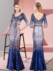Eye-catching Sequined 3 4 Length Sleeve Floor Length Prom Gown and Belt