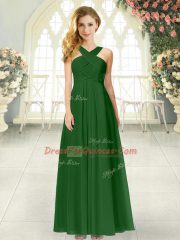 Sleeveless Floor Length Ruching Zipper Evening Dress with Green
