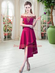 Hot Sale Off The Shoulder Sleeveless Zipper Evening Dress Wine Red Satin