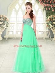 Apple Green Lace Up Prom Dress Beading Sleeveless Floor Length