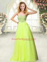 Artistic Sleeveless Floor Length Beading Zipper Party Dress with Yellow Green