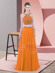 Orange Sleeveless Beading Backless Juniors Party Dress