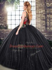 Ball Gowns Quince Ball Gowns Black Scoop Sleeveless Floor Length Zipper