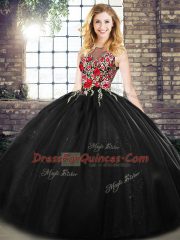 Ball Gowns Quince Ball Gowns Black Scoop Sleeveless Floor Length Zipper