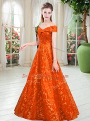 Off The Shoulder Sleeveless Lace Up Dress for Prom Orange Lace