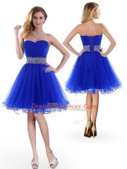 Low Price Royal Blue Lace Up Dress for Prom Beading Sleeveless Knee Length