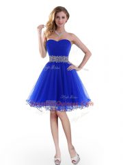 Low Price Royal Blue Lace Up Dress for Prom Beading Sleeveless Knee Length