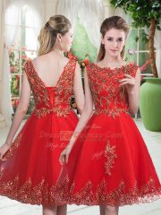 Classical Beading and Appliques Prom Dress Red Lace Up Sleeveless Knee Length