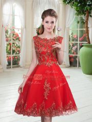Classical Beading and Appliques Prom Dress Red Lace Up Sleeveless Knee Length