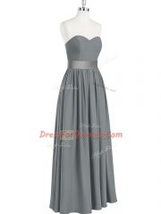 Grey Chiffon Zipper Sweetheart Sleeveless Floor Length Prom Dress Belt