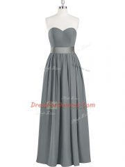 Grey Chiffon Zipper Sweetheart Sleeveless Floor Length Prom Dress Belt