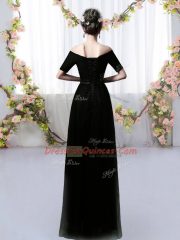 Black Dama Dress Prom and Party and Wedding Party with Ruching Off The Shoulder Short Sleeves Lace Up