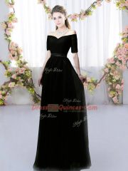 Black Dama Dress Prom and Party and Wedding Party with Ruching Off The Shoulder Short Sleeves Lace Up