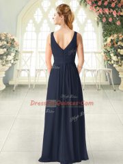 Traditional Black V-neck Neckline Ruching Prom Evening Gown Sleeveless Zipper