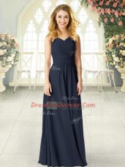 Traditional Black V-neck Neckline Ruching Prom Evening Gown Sleeveless Zipper