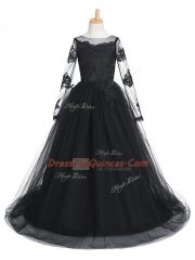Attractive Long Sleeves Brush Train Clasp Handle Lace Little Girl Pageant Dress
