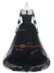 Attractive Long Sleeves Brush Train Clasp Handle Lace Little Girl Pageant Dress