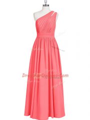 New Style Red Chiffon Zipper One Shoulder Sleeveless Floor Length Evening Dress Ruching