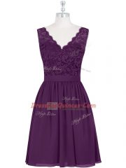 Chic Chiffon Scalloped Sleeveless Zipper Lace Prom Gown in Purple