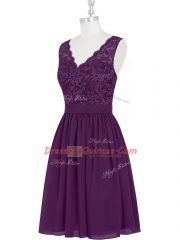 Chic Chiffon Scalloped Sleeveless Zipper Lace Prom Gown in Purple