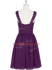 Chic Chiffon Scalloped Sleeveless Zipper Lace Prom Gown in Purple