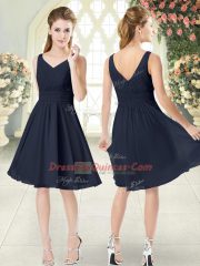 Black Sleeveless Ruching Knee Length Prom Evening Gown
