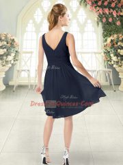 Black Sleeveless Ruching Knee Length Prom Evening Gown