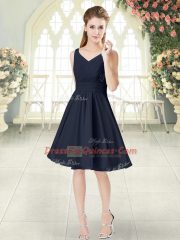 Black Sleeveless Ruching Knee Length Prom Evening Gown