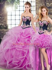Super Sweetheart Sleeveless Sweep Train Lace Up Vestidos de Quinceanera Lilac Tulle