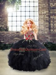 Chic Black Sleeveless Embroidery and Ruffles Floor Length Quinceanera Gown