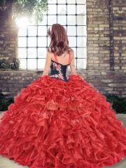 Fuchsia Sleeveless Embroidery and Ruffled Layers Floor Length Little Girls Pageant Dress Wholesale