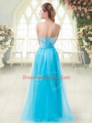 Delicate Sleeveless Beading Lace Up Evening Dress