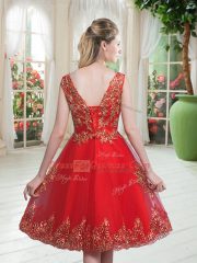 Custom Designed Royal Blue Tulle Lace Up Scoop Sleeveless Knee Length Homecoming Dress Beading and Appliques