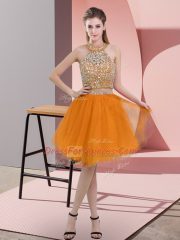 Organza Halter Top Sleeveless Backless Beading Dress for Prom in Orange