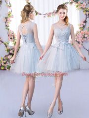 Grey Sleeveless Lace Mini Length Quinceanera Court Dresses