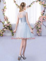 Grey Sleeveless Lace Mini Length Quinceanera Court Dresses