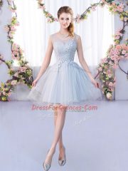 Grey Sleeveless Lace Mini Length Quinceanera Court Dresses