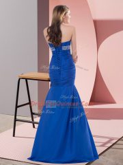 Modern Sleeveless Floor Length Beading and Ruching Lace Up Custom Made with Blue