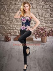 Sleeveless Embroidery and Ruffles Lace Up Sweet 16 Dresses with Purple Sweep Train