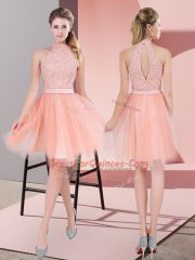 Discount Peach Sleeveless Beading Knee Length Homecoming Dress