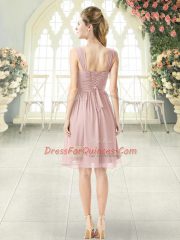 Elegant Ruching Prom Gown Pink Lace Up Sleeveless Knee Length