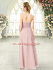 Sleeveless Floor Length Ruching Zipper Custom Made with Pink
