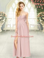 Sleeveless Floor Length Ruching Zipper Custom Made with Pink