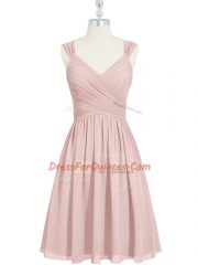 Pink Chiffon Lace Up Straps Sleeveless Mini Length Homecoming Dress Ruching