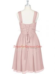 Pink Chiffon Lace Up Straps Sleeveless Mini Length Homecoming Dress Ruching