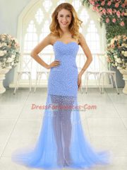 Baby Blue Sleeveless Brush Train Beading Prom Dress
