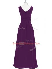 Custom Design Eggplant Purple Sleeveless Ruching Floor Length